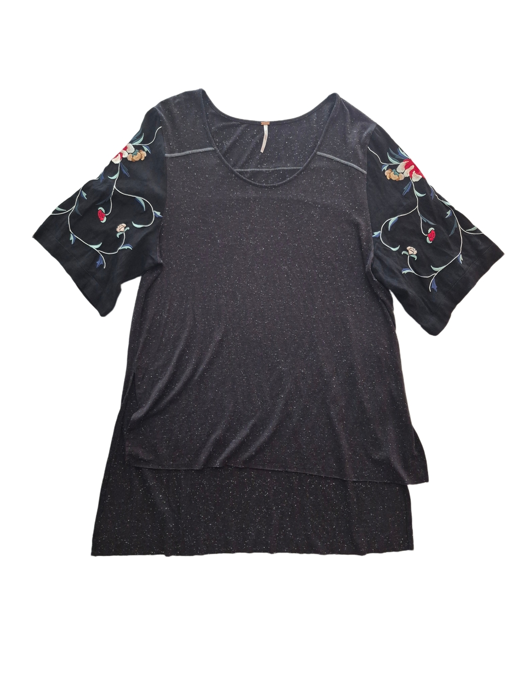 Free People Black Floral Embroidered Sleeve Tunic Mini Dress Size M